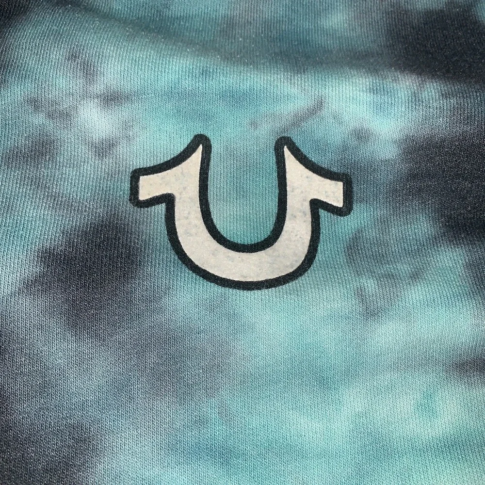 True Religion Men's Tie Dye Activewear Sweat Shorts Full Zip Hoodie Turquoise‎